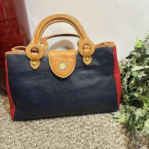 La Tour Eiffel 1887 Leather Color block Satchel Handbag red blue green brown - Picture 2 of 13